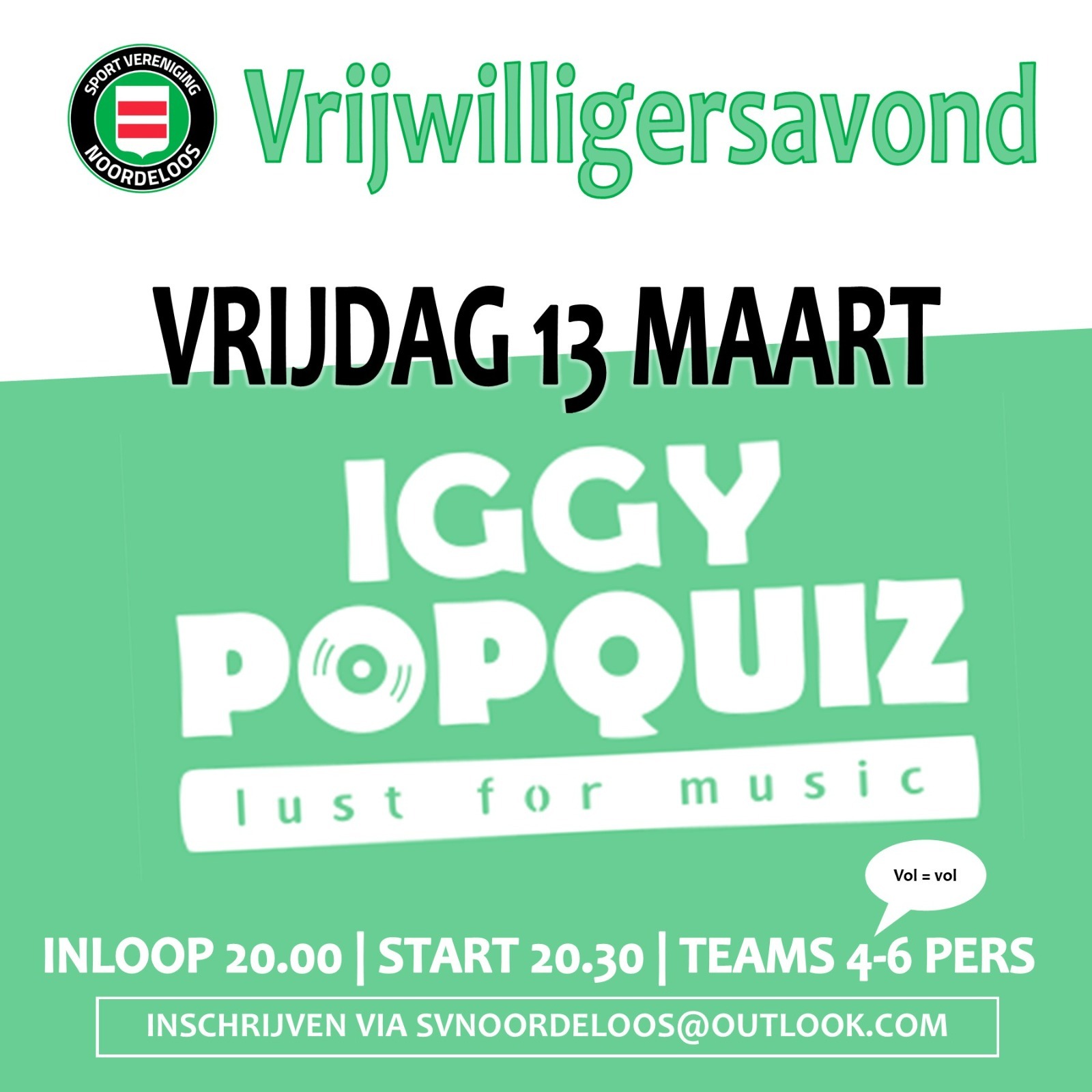 Vrijwilligersavond vrijdag 13 maart